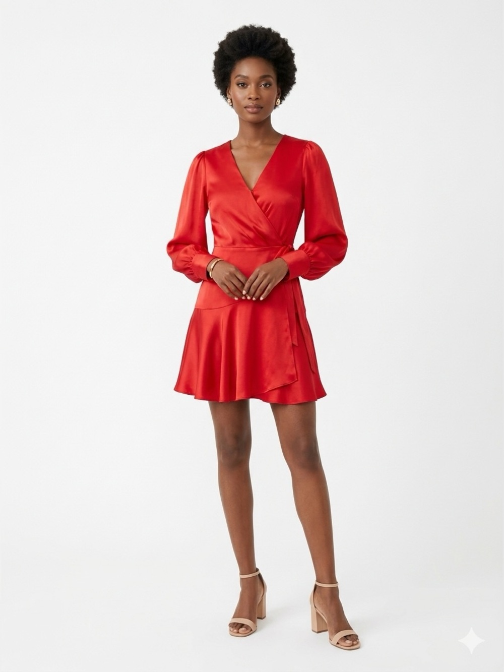 Skies Are Blue Vibrant Red Long-Sleeve Wrap Dress
